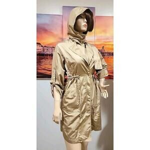 Zara Outwear spring summer beige Hooded trench coat Size S drawstrings waist #Z